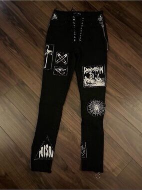 Dolls Kill Current Mood Stitch Lace-Up Patchwork Jeans black stretch